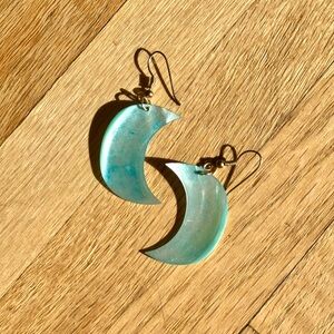 Shiny Teal Crescent Moon Earrings